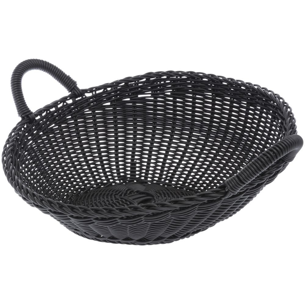 Round Storage Basket Black with Angled Front - 16"Dia x 7"H by HUBERT – Plastic, Black, Model LR-078(BLK)