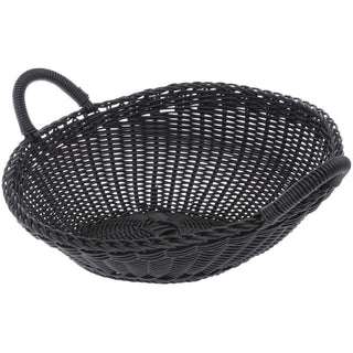 Round Storage Basket Black with Angled Front - 16"Dia x 7"H by HUBERT – Plastic, Black, Model LR-078(BLK)