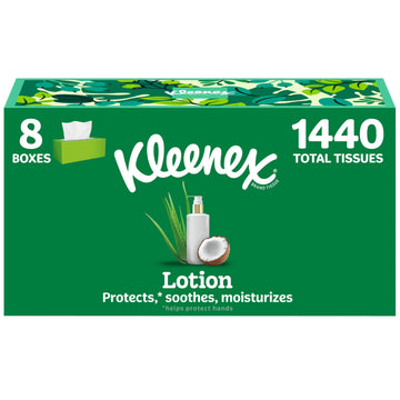 Lotion Facial Tissues by Kleenex – 180 Count (Pack of 8), Paper, White, Pack of 8, Model 55974