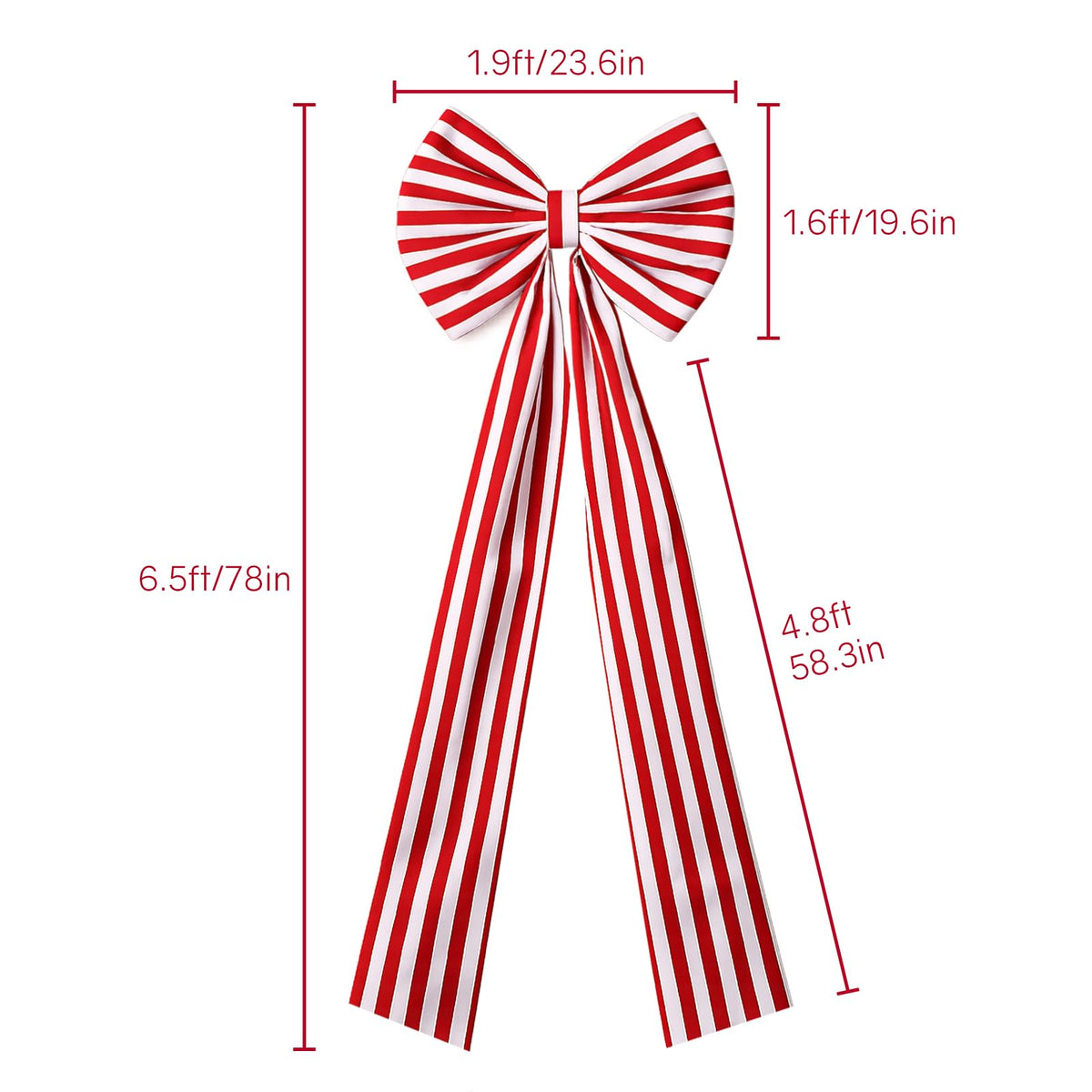 Zesua Giant Holiday Bow, 6.5 Feet, Red and White Striped