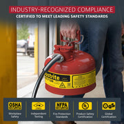 Type II Gasoline Safety Can by Justrite – 2 Gallon, 2.0 gallons, Alloy Steel, Gas, Model 7220120