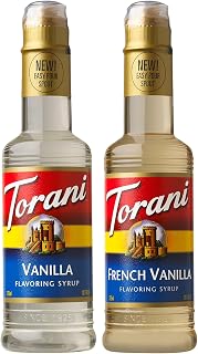 Torani Syrups, French Vanilla and Vanilla Syrup Variety 2-Pack, Coffee Syrups for Drinks, 12.7 Fl Oz Ea