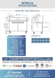11.4 cu. ft. 2-Door Commercial Food Salad Sandwich Prep Table Refrigerator 48" inch by Dukers – medium, 11.47 cubic_feet, Stainless Steel, Model DSP48-12-S2
