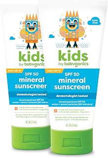 BabyGanics SPF 50 Kids Sunscreen Lotion | UVA UVB Protection | Octinoxate & Oxybenzone Free | Water & Sweat Resistant, 6 Fl Oz (Pack of 2)