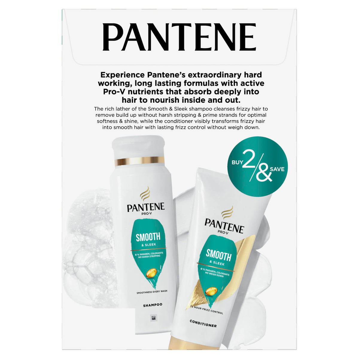 Pro-V Smooth & Sleek Duo Set Shampoo & Conditioner 12-12.6 Fl Oz by Pantene – 9.75 Fl Oz (Pack of 2), Pack of 2, Model 179795