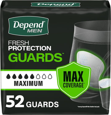 Men Guards Maximum Absorbency - 52 Count by Depend – One Size Fits All, Synthetic Blend, Beige, Pack of 2
