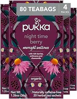 Pukka Night Time Berry Organic Herbal Tea, 80 Bags (20ct - Pack of 4) | Herbal Tea, Soothing Infusion With Chamomile, Lavender & Elderberry for Bedtime Relaxation, Caffeine Free