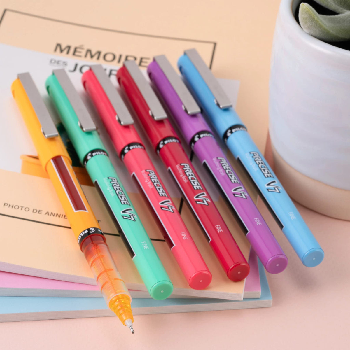 Precise V7 Rollerball Pens by PILOT – 9 Count (Pack of 1), Metal, Multicolor, Model 17046
