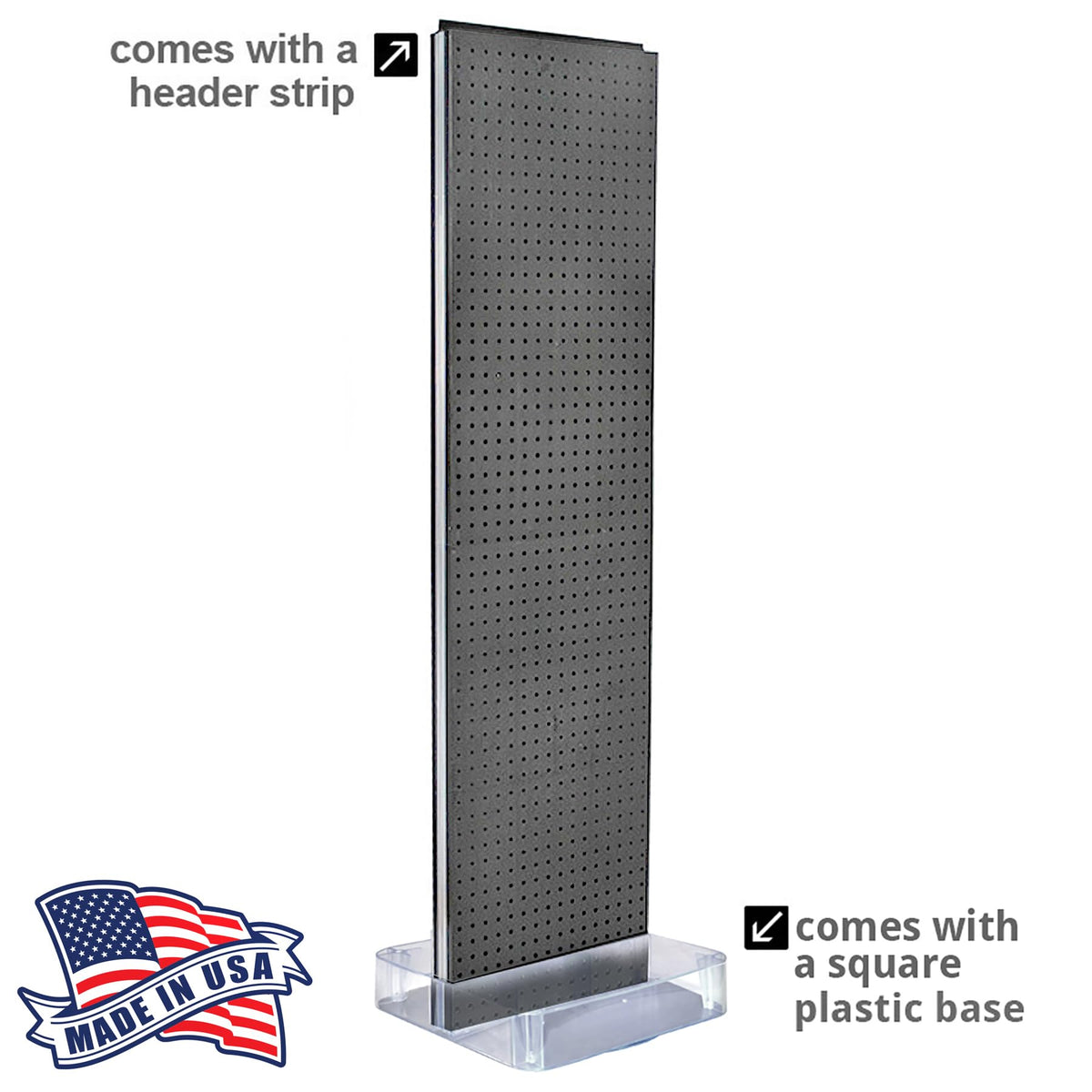TWO-SIDED PEGBOARD FLOOR DISPLAY NON- REVOLVING ROUND STUDIO BASE. PANEL SIZE: 16" W X 60" H by Azar Displays – Extra Large, Plastic, Black, Model 700770-CHA-6B50