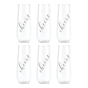 TOSSWARE POP 9oz Flute Classic Cheers Series - Black, SET OF 6, Premium Quality, Recyclable, Unbreakable & Crystal Clear Plastic Printed Champagne Glasses