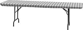 Creative Converting Gray and White Buffalo Check 29" x 72" Plastic Stay Put Tablecloths, 1 ct