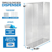Triple Acrylic Gloves Dispenser by Stock Your Home – 1 Count, Plastic, Clear, Model 3477
