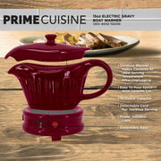 Prime Cuisine Ceramic Gravy Boat Warmer, 17 Ounces, Burgundy