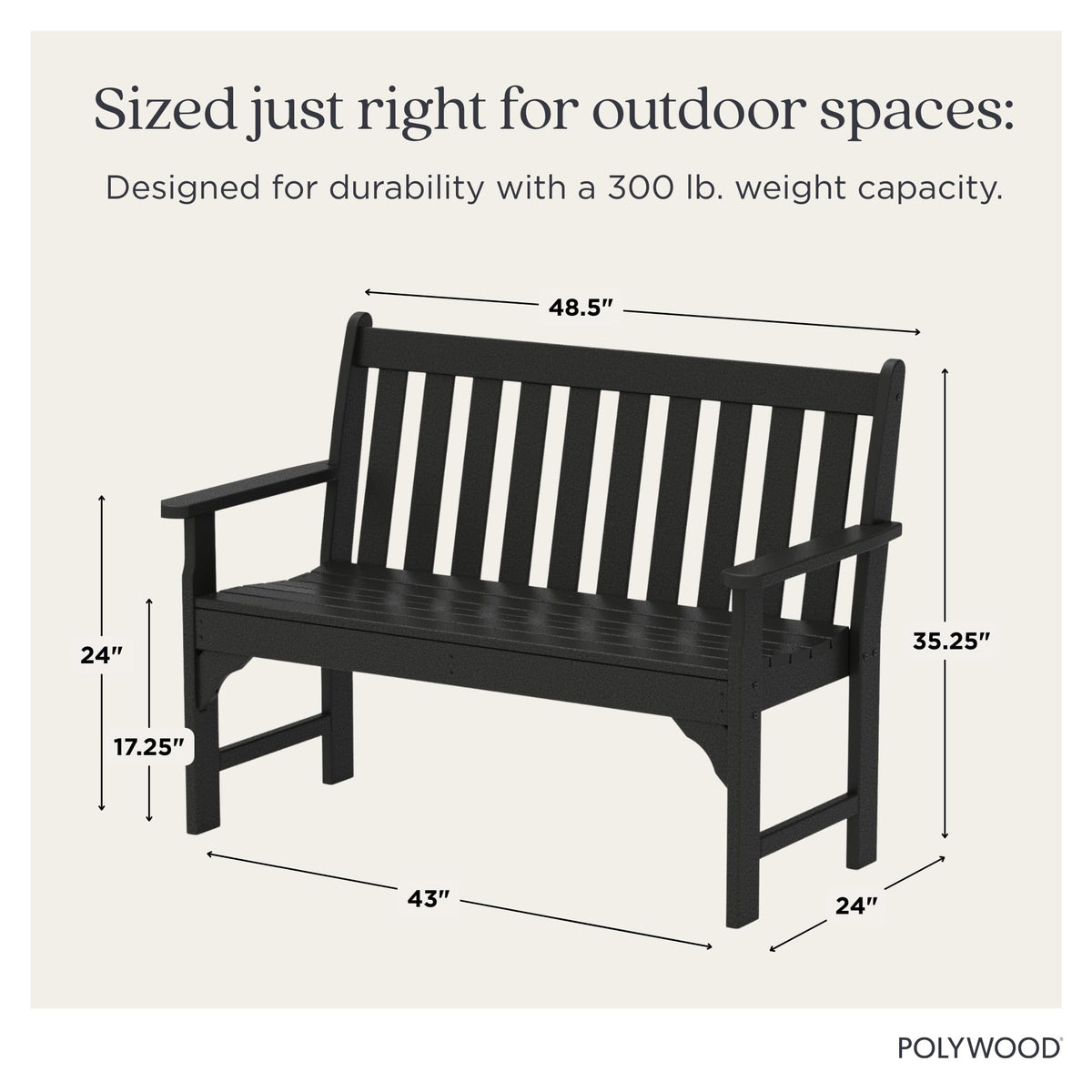 Vineyard 48" Bench by Polywood – 48", Plastic, Black, Model GNB48BL