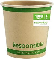Responsible Products 4 oz Paper Hot Cups, Tree-Less™ Compostable Paper Coffee Cups, Extra Strength, Tree-Free and Made Without PFAS, Natural Brown (1000 Count)