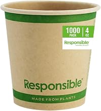 Responsible Products 4 oz Paper Hot Cups, Tree-Less™ Compostable Paper Coffee Cups, Extra Strength, Tree-Free and Made Without PFAS, Natural Brown (1000 Count)