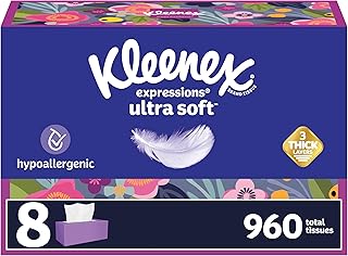 Kleenex Expressions Ultra Soft Facial Tissues, 8 Flat Boxes, 120 Tissues per Box, 3-Ply, Packaging May Vary