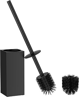 FORIOUS Stainless Steel Toilet Bowl Brush Scrubber and Holder Set Medium | Black, Extended Handle, Removable Inner Bowl, Stable Splash Guard, Steel Joint, Scratch‑Resistant Bristles, for Bathroom RV