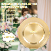 LIYH Plastic Charger Plates, 13 Inch Round, Gold, 24 Pack