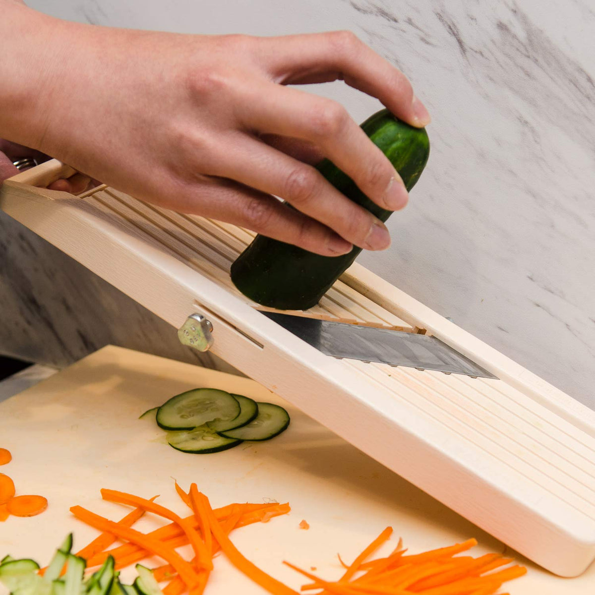 Japanese Vegetable Slicer by Benriner – 12"L x 3.5"W, ABA Plastic, Green, Model 4976654100815