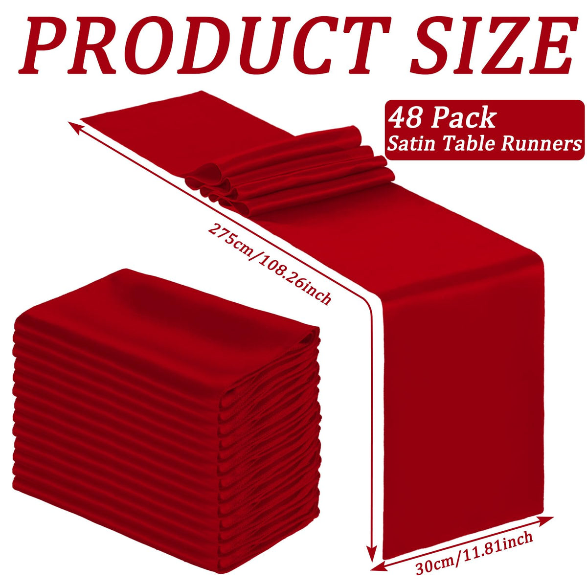 Bencailor Satin Table Runner, 12 x 108 Inch, Red, 24 Pack