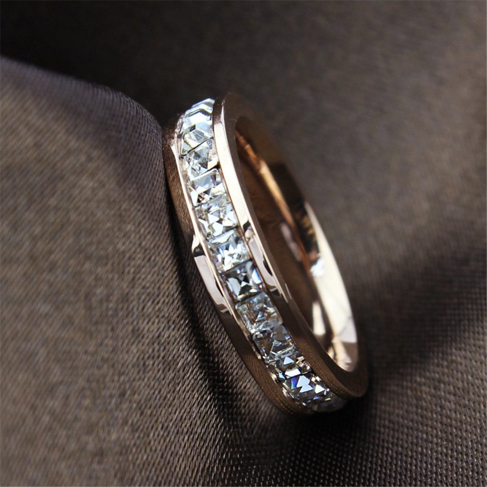Womens Stainless Steel Rose Gold Wedding Ring Channel Set Cubic Zirconia Engagement Eternity Band for Her Size by Fashion Month – Model CDR-081-10