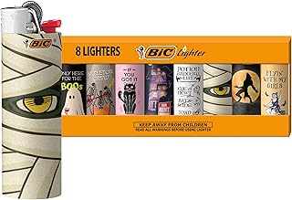 BIC Maxi Pocket Lighter, Special Edition Spooky Series, Halloween-Inspired Designs, Set of 8 Lighters