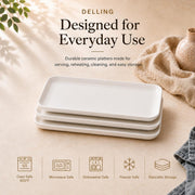 Delling Rectangular Serving Platter, 16 Inch Ceramic, Set of 3 White
