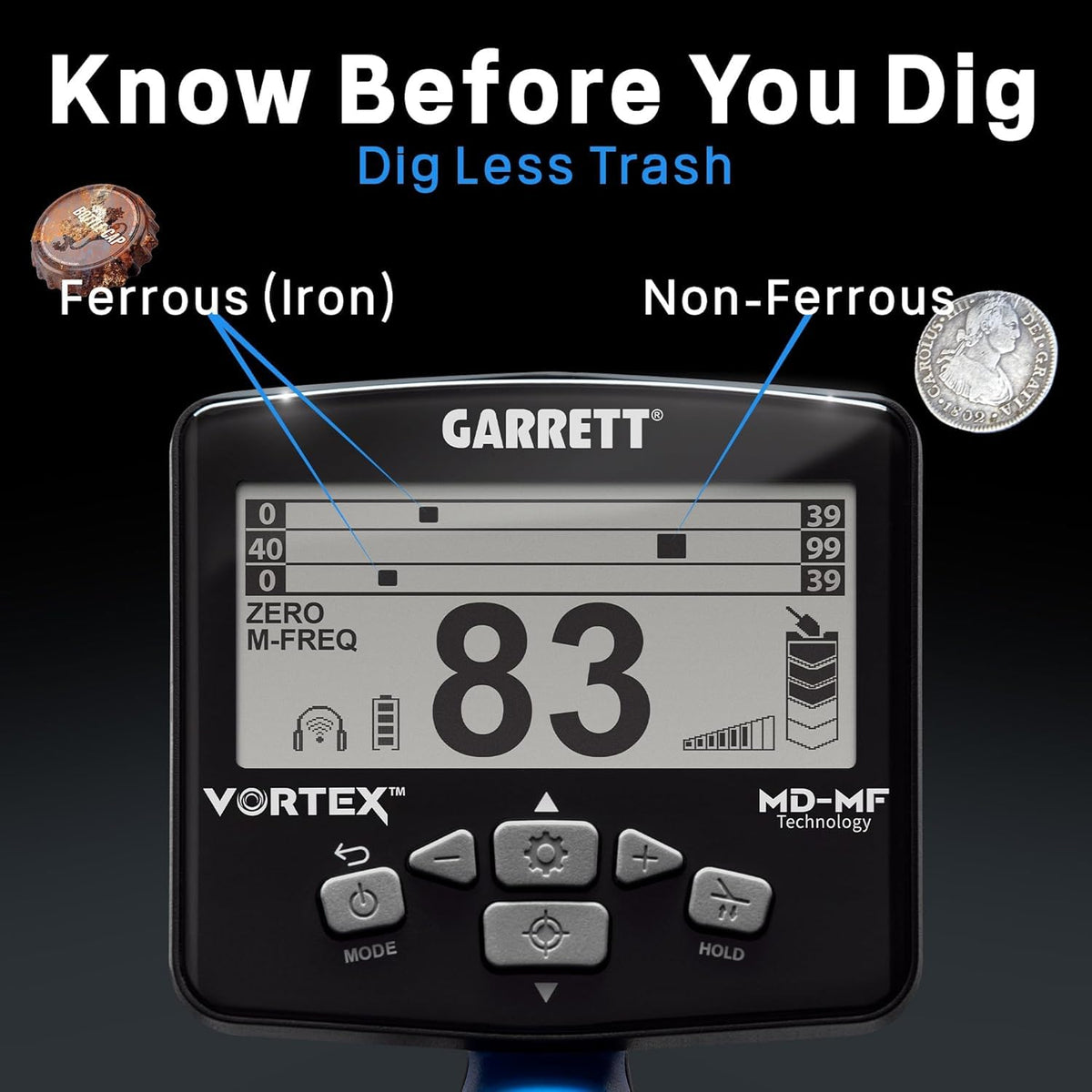Vortex VX9 Metal Detector by Garrett Metal Detectors – VX9 Standard, Aluminum, Blue/Black, Model 1143060