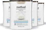 Method Dishwasher Detergent Packs, Fragrance Free + Clear, Dishwashing Rinse Aid to Lift Tough Grease and Stains, 30 Dishwasher Tabs per Package, (Pack of 4)