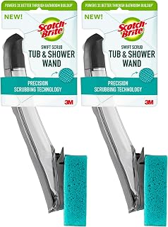 Scotch-Brite Scrub Tub & Shower Wand 2 Pack, Bathroom Cleaning Wands with Silicone Blade and Refillable Handle for Soap Scum Removal on Tubs, Showers, Glass Doors, Tile and Bathroom Walls