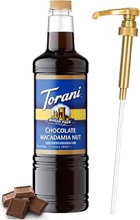 Torani Sugar Free Chocolate Macadamia Nut Syrup 1 Liter with Pump – Keto Coffee Syrup for Lattes & Cold Brew, Diabetic Friendly, Zero Sugar Flavoring, Café-Style Drinks