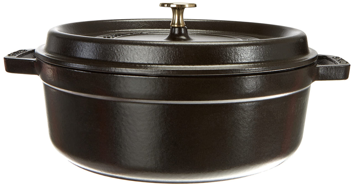 Cocotte shallow Round 26cm Black by STAUB – 4 quarts, 4 liters, Cast Iron, Noir Mat, Model 1007502