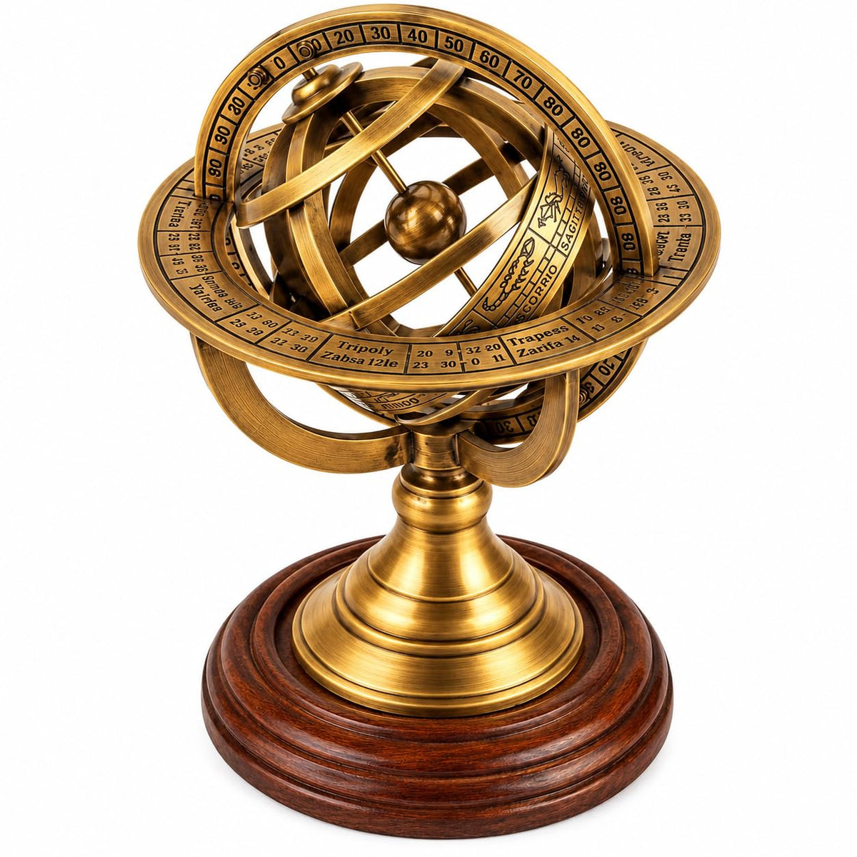 5" Nautical Brass Armillary Sphere World Globe Rosewood Base Table Decor Gift by THOR INSTRUMENTS – 5x5 inches, Wood, Antique Brass, Model UK142