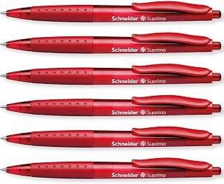 Schneider Suprimo Ballpoint Pen with Rubber Grip & Medium Tip, Red 6 Pack | Retractable, Refillable, Smooth Everyday Writing, Waterproof ISO-Certified Ink, Document Proof, Ideal for Office, Work, Home