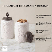 Floral Ceramic Kitchen Canister Set w/Clamp Lid White 2 PC by American Atelier – 2 Large, 300.0 milliliters, Stainless Steel, Antique White, Pack of 2