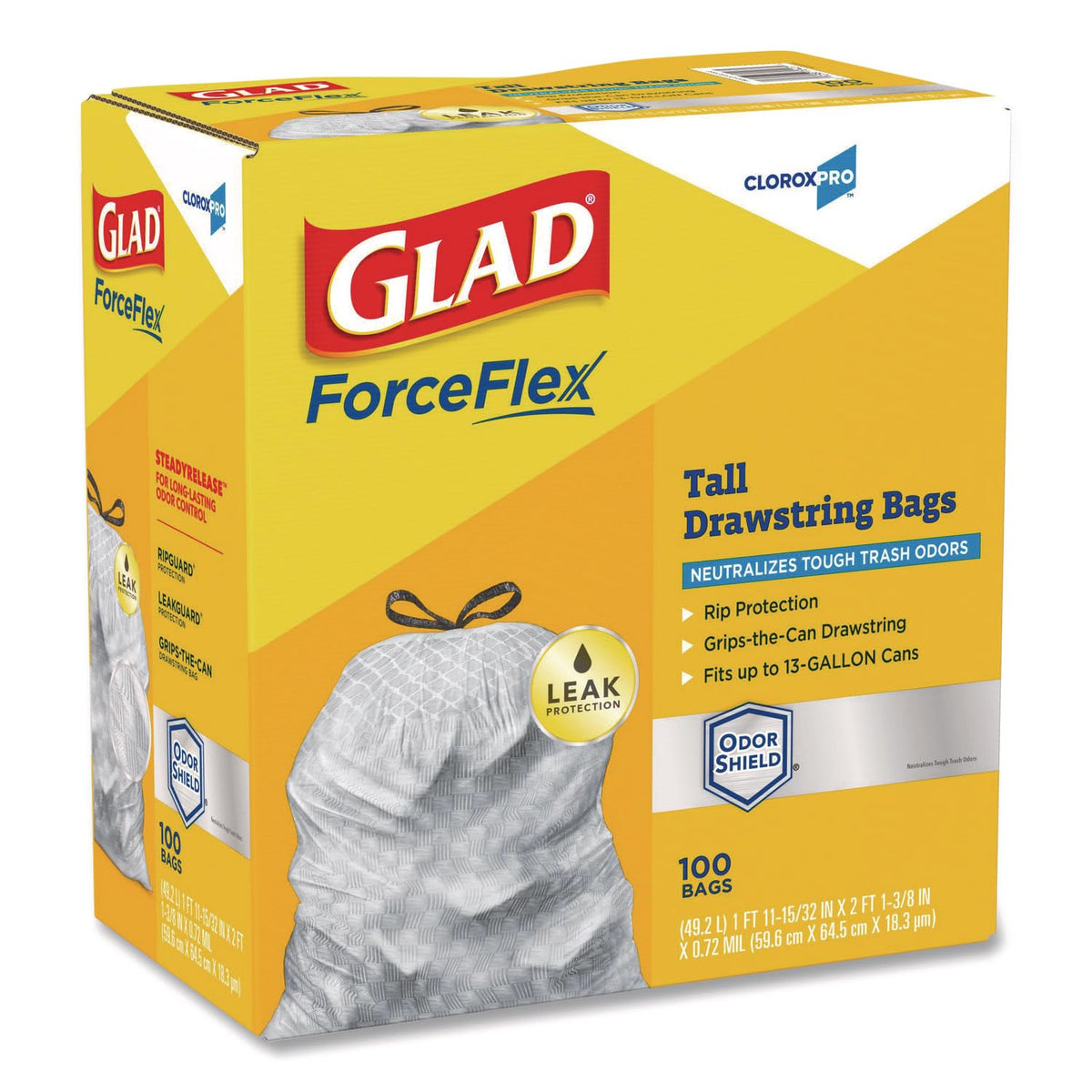 ForceFlexPlus Tall Kitchen Drawstring Trash Bags -13 Gallon White Trash Bag by Glad – 1 Count (Pack of 600), 13.0 gallons, Plastic, White, Pack of 6