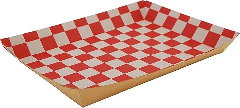 Lunch Trays, Paperboard, Red/White Check, 10.5"W X 7.5"D X 1.5"H