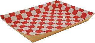 Lunch Trays, Paperboard, Red/White Check, 10.5"W X 7.5"D X 1.5"H