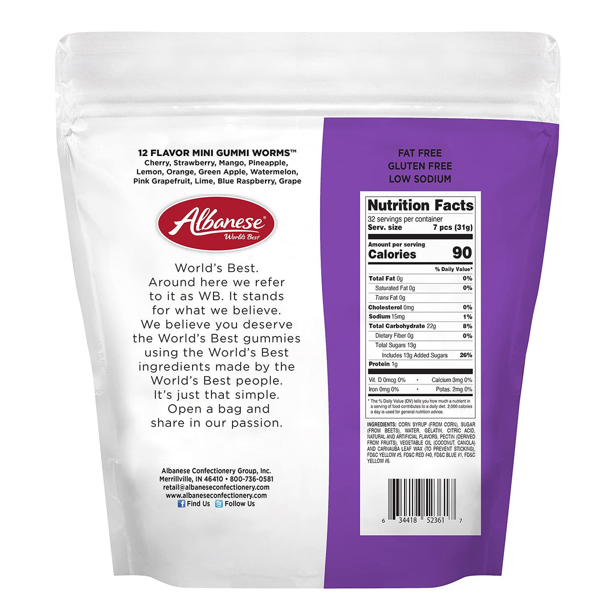 Albanese Mini Worms / 36 Ounce (Pack of 1) / Orange,blue,lime,pink Gummy Candy