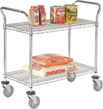 2 Wire Shelves Utility Cart, Chrome Finish, 2 Casters W/Brakes, 24"W x 42"L