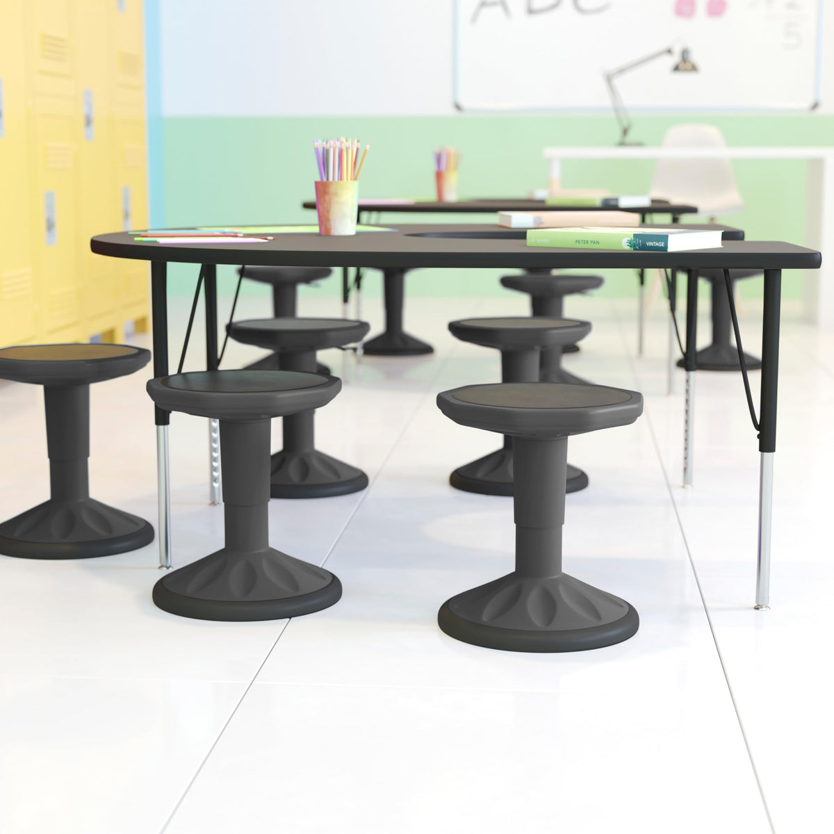 Kids 14-18 in Adjustable Stool with Non-Skid Bottom by Flash Furniture – Set of 1, Rubber, Polypropylene, Thermoplastic, Grey, Model AY-9001S-GY-GG