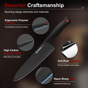 Astercook Knife Block Set with Sharpener, 15 Piece German Stainless Steel, Black