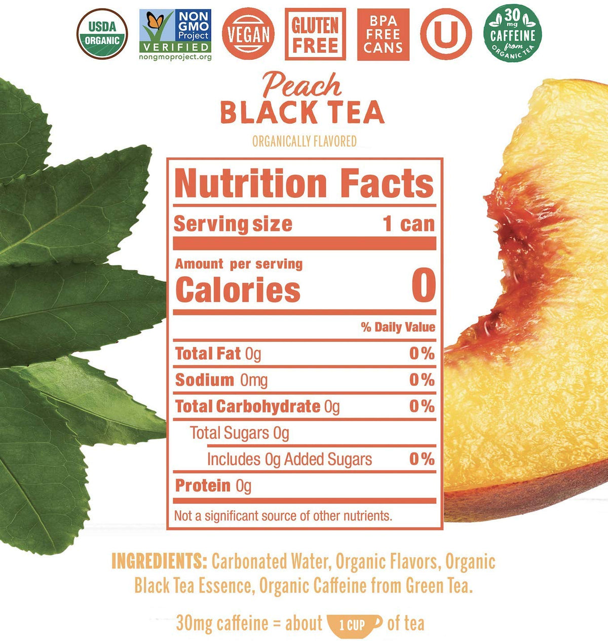Nixie Peach Black Tea / 12 Fl Oz (Pack of 24) / 1 Carbonated Water