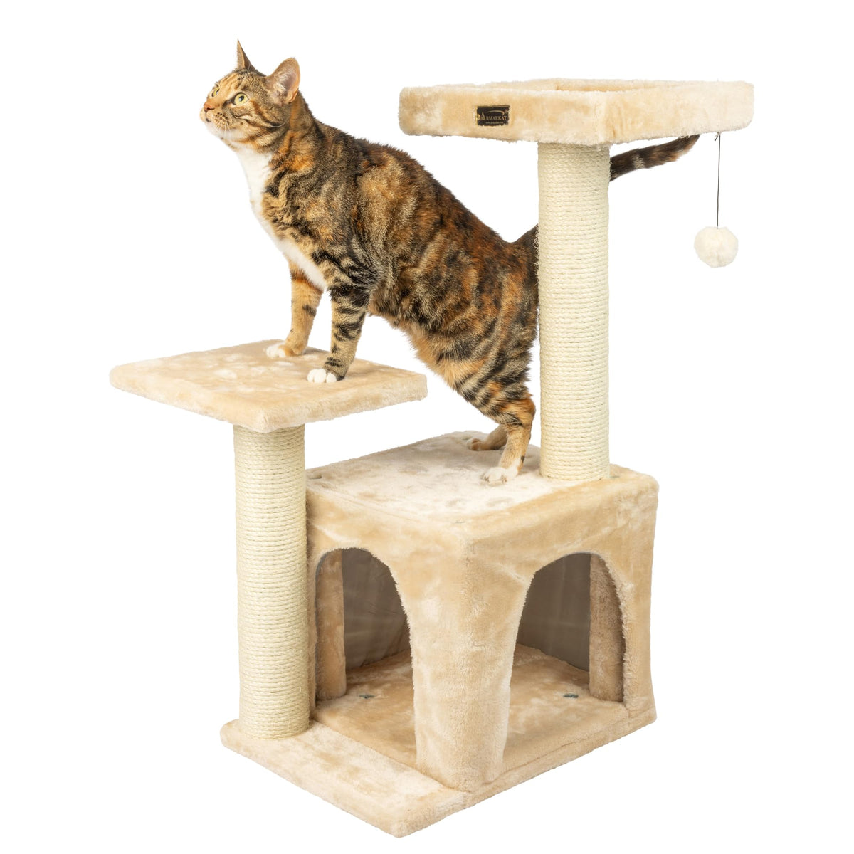 Classic Real Wood Cat Tree by Armarkat – 22"L X 17"W X 32"H, Engineered Wood, Beige, Model A3207