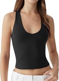 Womens Deep V Neck Tank Tops Double Lined Slim Fit Sleeveless Y2K Basic Tee Summer Going Out Crop Top