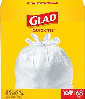Glad Tall Kitchen Trash Bags 13 Gallon, Unscented Garbage Bags, Quick-Tie, 68 Count