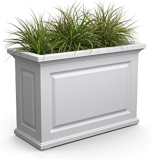 Mayne Nantucket Self-Watering Rectangular Trough Planter, White | Self-watering, All season, Fade resistant, Double-wall design, 15-year warranty