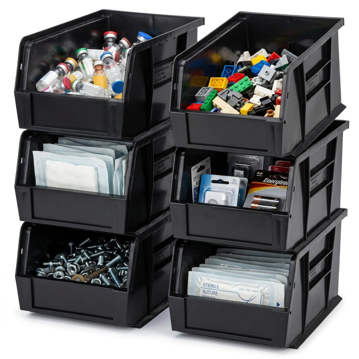QUANTUM STORAGE SYSTEMS Black / 10L x 6W x 5H / Ultra Stack & Hang Open Storage Bins