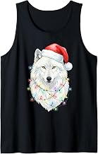 White Wolf Christmas Lights Festive Xmas Arctic Animal Tank Top